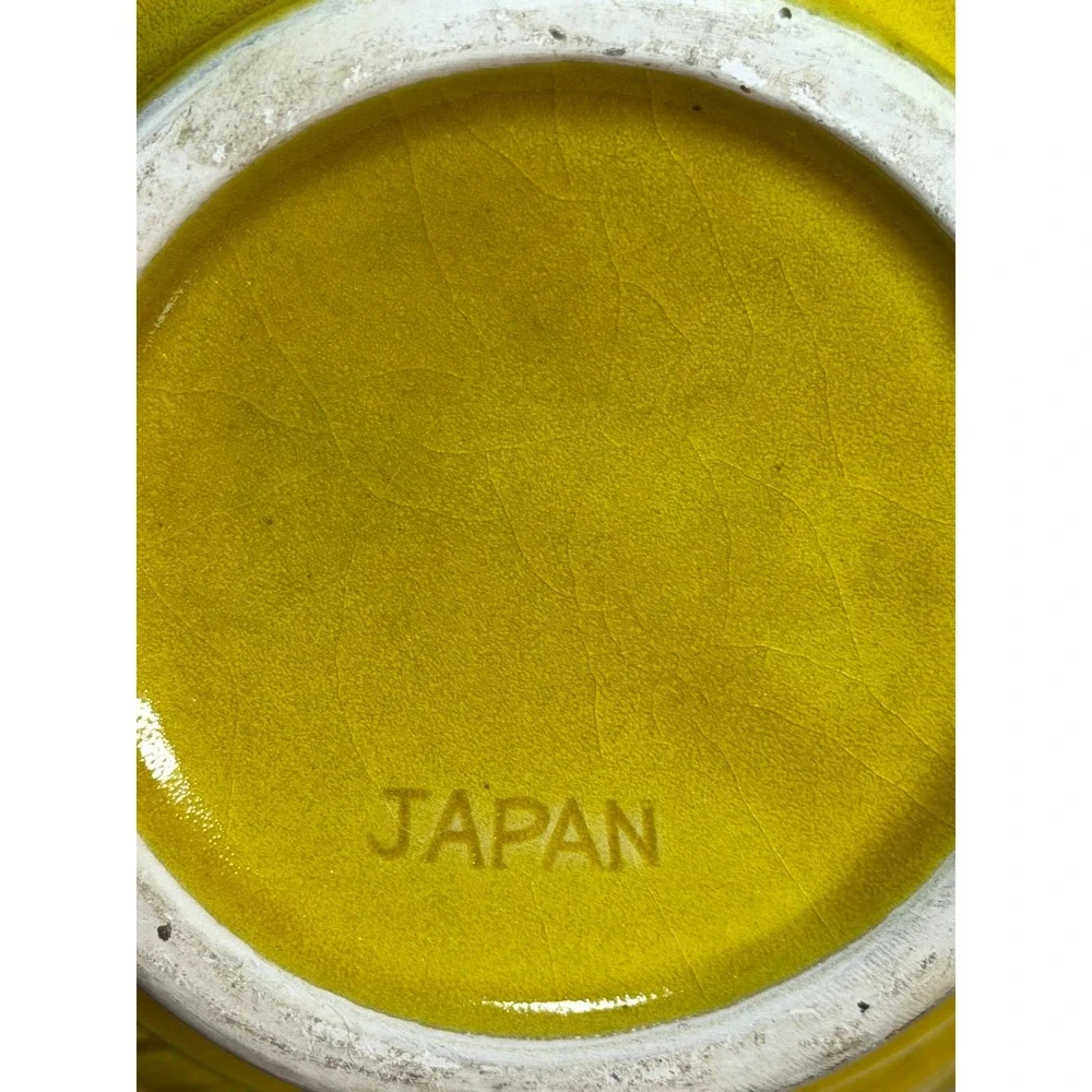 Vintage Japan Ceramic Pitcher‎ Chartreuse Yellow Green Floral Embossed 6 Inch